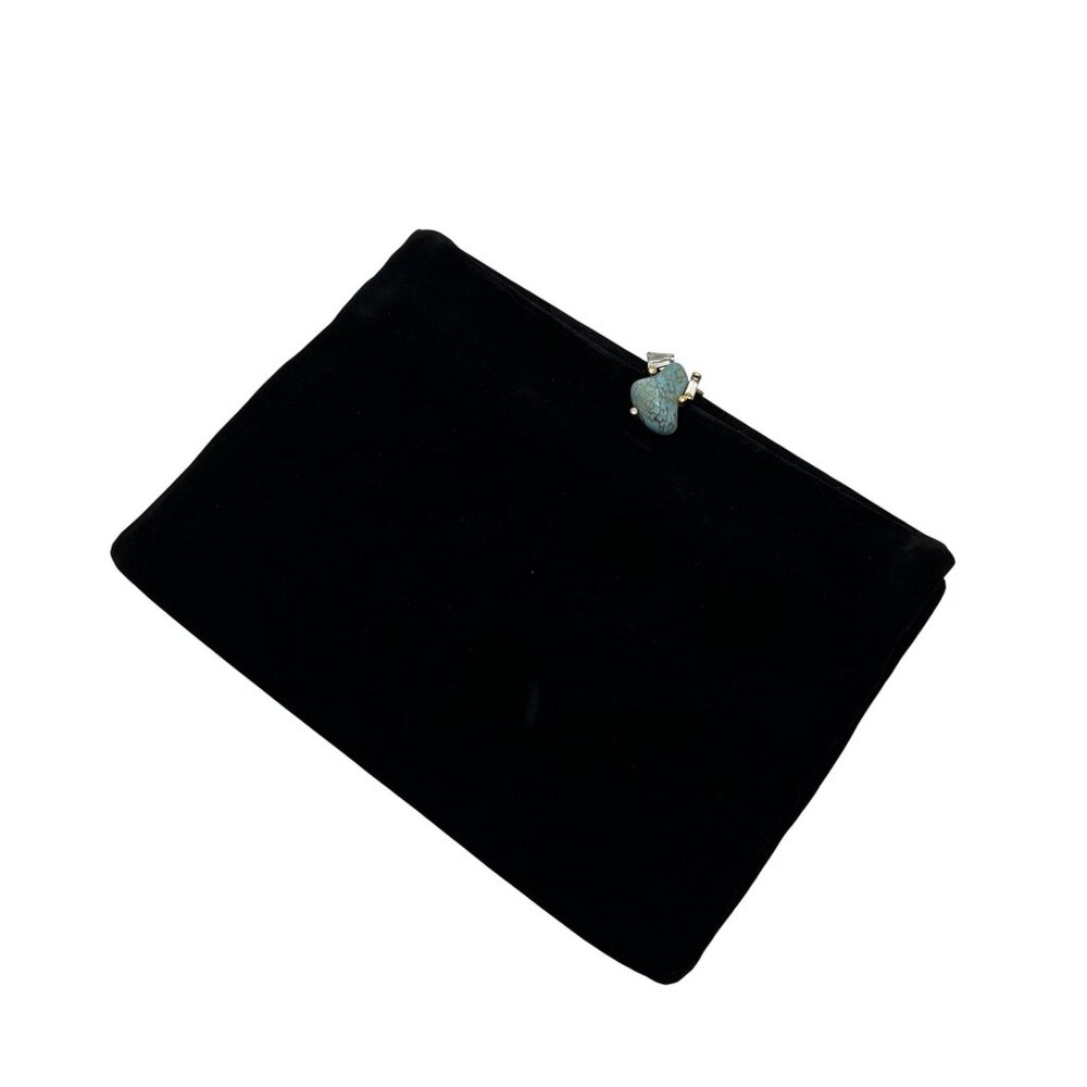 Vintage Koret Black Velvet Clutch W/ Turquoise Stone Clasp & Matching Coin Pouch